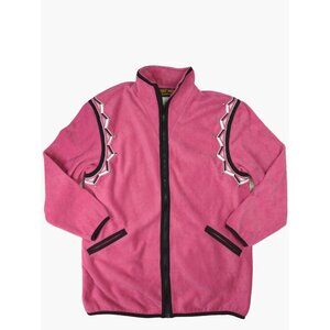Vintage Bob Mackie Womens small Pink Fleece Zip Up Embroidered Jacket NOS
